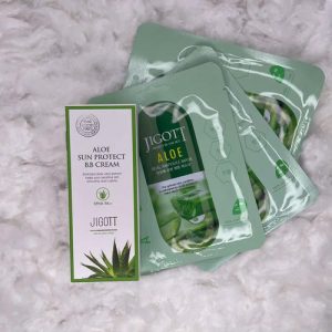 JIGOTT, Набор BB-крем с экстрактом алоэ, 50 мл, Тканевая маска для лица с алоэ, 3 шт