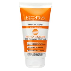 KORA, Крем-бальзам для лица и тела SOS-восстановление с пантенолом и облепихой, 150 мл