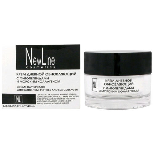 NEW LINE, Крем дневной обновляющий с фитопептидами и морским коллагеном, 50 мл
