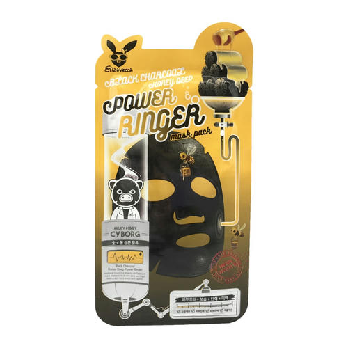 ELIZAVECCA, Тканевая маска c древесным углем и медом Power Ringer Mask Pack Black Charcoal Honey Deep, 1 шт