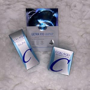 ENOUGH, Набор Солнцезащитный крем с коллагеном, 50 мл, Пудра для лица с коллагеном №23, Тканевая маска с коллагеном 1 шт