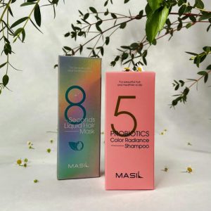 MASIL, НАБОР "ЗАЩИТА ЦВЕТА", МЯГКИЙ ШАМПУНЬ ДЛЯ СИЯНИЯ ВОЛОС С ПРОБИОТИКАМИ 150 МЛ, ИНТЕНСИВНАЯ МАСКА ДЛЯ ПОВРЕЖДЕННЫХ ВОЛОС 8 SECONDS 100 МЛ