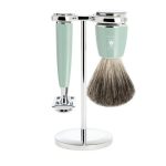 Бритвенный набор MUEHLE RYTMO, смола мятного цвета, натуральный барсучий ворс, Т-образная бритва
