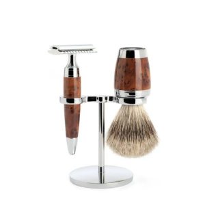 Бритвенный набор MUEHLE STYLO, туя, барсучий ворс категории Fine, Т-образная бритва