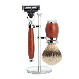 Бритвенный набор MUEHLE PURIST, бриар, барсучий ворс высшей категории Silvertip, бритва Mach3