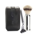 Дорожный бритвенный набор MUEHLE, чехол из натуральной черной кожи, дорожный помазок, дорожная бритва Mach3