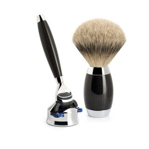 Бритвенный набор MUEHLE EDITION 1, барсучий ворс высшей категории Silvertip, бритва Fusion, карбон