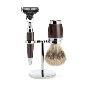 Бритвенный набор MUEHLE STYLO, африканское черное дерево, барсучий ворс категории Fine, бритва Mach3