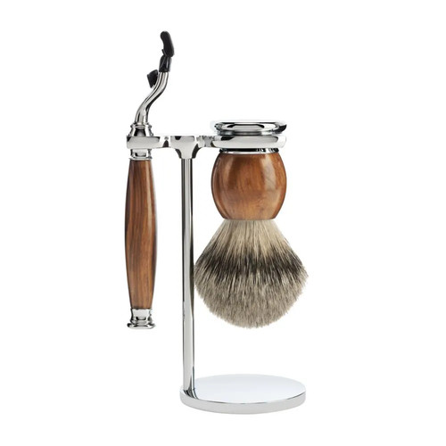 Бритвенный набор MUEHLE SOPHIST, железное дерево, барсучий ворс высшей категории Silvertip, бритва Mach3 — изображение 2