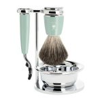 Бритвенный набор MUEHLE RYTMO, смола мятного цвета, натуральный барсучий ворс, бритва Mach3, чаша