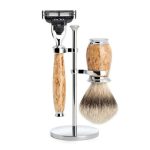 Бритвенный набор MUEHLE PURIST, каповая береза, барсучий ворс высшей категории Silvertip, бритва Mach3