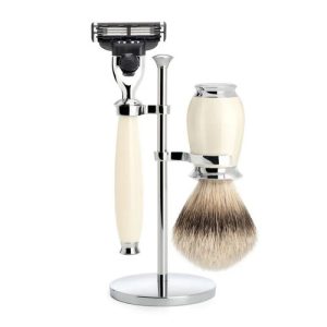 Бритвенный набор MUEHLE PURIST, смола, цвет слоновой кости, барсучий ворс высшей категории Silvertip, бритва Mach3