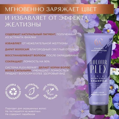 Шампунь для осветленных волос Charles Worthington Colour Plex "восстановление цвета" 250мл — изображение 4