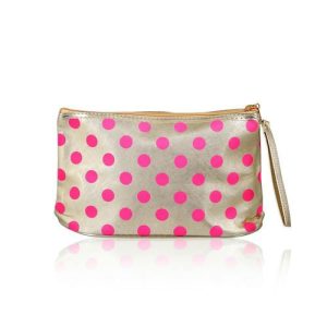 Косметичка Ameli большая трапеция , Золото + горох