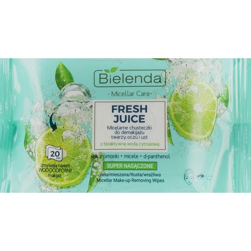 Bielenda Fresh Juice Micelar Make-up Removing Wipes - Влажные салфетки для снятия макияжа "Лайм", 20шт