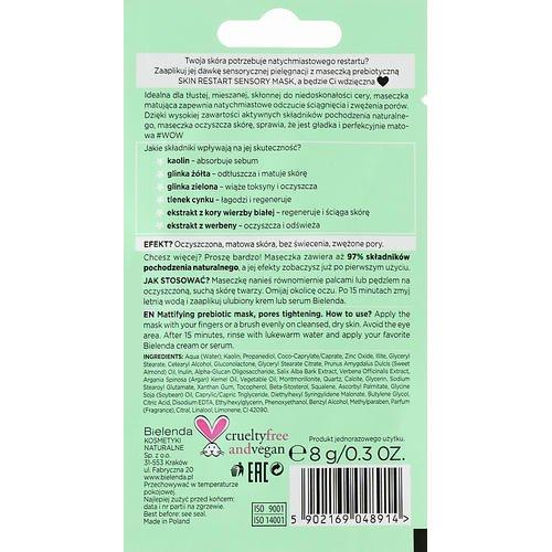 Bielenda Skin Restart Sensory Mattifying Prebiotic Mask (пробник) - Матирующая маска для лица с пребиотиками, сужающая поры, 8 г. — изображение 2