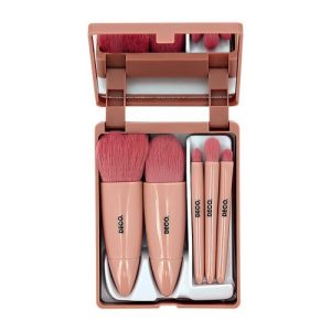 Набор мини-кистей для макияжа `DECO.` в футляре с зеркалом 5 шт