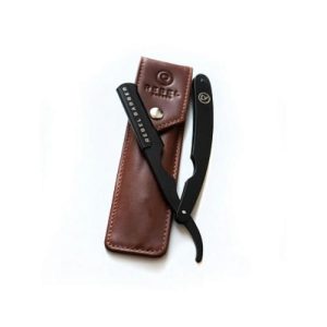 Rebel Barber Protector Black - Опасная бритва с защитой и сменным лезвием с кожаным чехлом