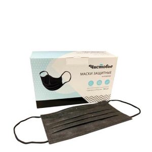 Маска 3-х слойная на резинках 100шт черная