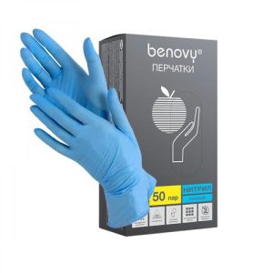 Перчатки нитрил Benovy XS голубые, 50 пар