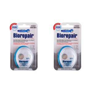 Биорепейр Набор Расширяющаяся зубная нить без воска для чувствительных десен Non-Waxed Expanding Floss, 30м*2 штуки (Biorepair, Уход за зубами)