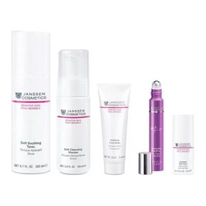 Янсен Косметикс Набор успокаивающих средств для чувствительной кожи: мусс 150 мл + тоник 200 мл + концентрат для век 15 мл + маска 75 мл + крем для век 15 мл (Janssen Cosmetics, Sensitive skin)