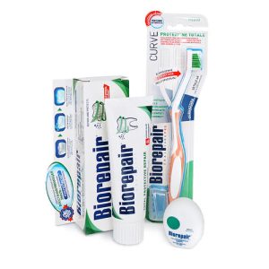 Биорепейр Набор для комплексной защиты: Зубная паста для комплексной защиты Total Protection, 75 мл + Зубная нить для комплексной защиты Filo Cerato Scorrevole, 50 м + Зубная щетка для комплексной защиты CURVE Protezione Totale (Biorepair, Ежедневная забо