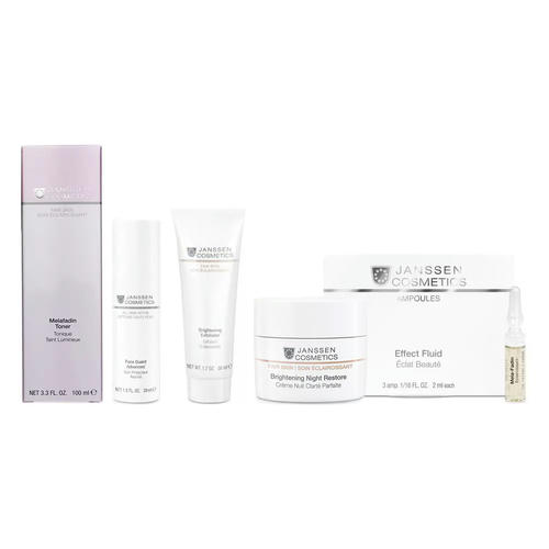 Янсен Косметикс Набор для осветления кожи, склонной к пигментации: тоник 100 мл + концентрат 2 мл х 7 шт + солнцезащитная основа 30 мл + пилинг-крем 50 мл + ночной крем 50 мл (Janssen Cosmetics, Fair Skin)