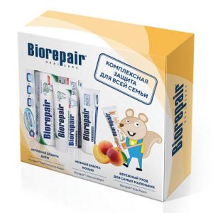 Биорепейр Набор зубных паст Семейный с Kids персик (Biorepair, Уход за зубами)