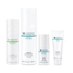 Янсен Косметикс Экспресс-набор "Увлажнение и питание" для сухой и обезвоженной кожи: пудра 100 г + тоник 200 мл + гель для век 15 мл + маска 75 мл (Janssen Cosmetics, Dry Skin)