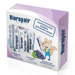 Биорепейр Набор зубных паст Семейный с Kids виноград (Biorepair, Уход за зубами)