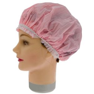 Шапочка для душа розовая с белой резинкой