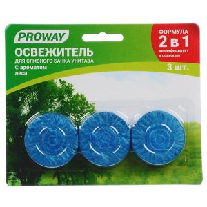 PROWAY Освежитель таблетка для сливного бачка унитаза "Лес" 32гр. 3шт, (ПАВ), блистер