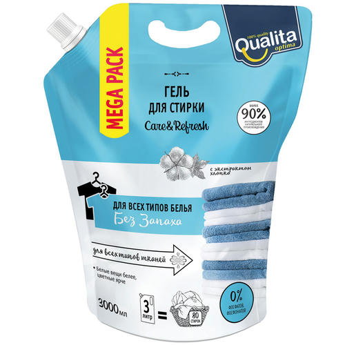 Гель для стирки QUALITA универсальный без запаха, 3л