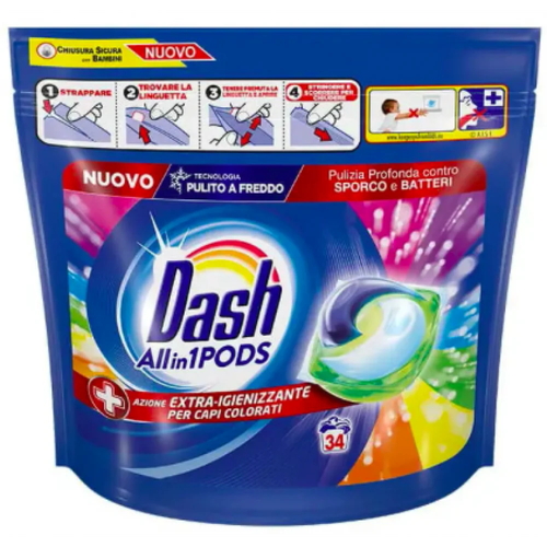 Капсулы для стирки Dash Allin1+ дополнительная дезинфекция для цветных вещей 34 шт