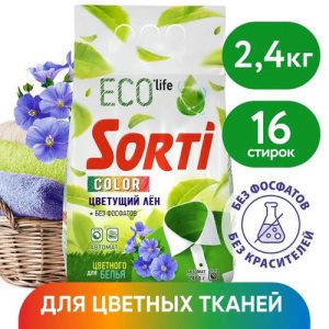 Стиральный порошок для цветного Sorti ECO life Color Цветущий лен, 2.4кг