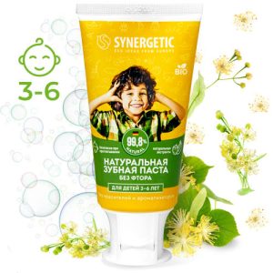 Зубная паста Synergetic Клубничка и банан желтая 3-6 лет 50гр