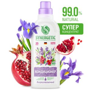 Кондиционер-бальзам для белья Synergetic, гипоаллергенный, нежный ирис и гранат, 0.75л
