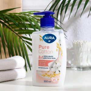 Мыло жидкое Aura Pure 2в1 Хлопок и овсяное молочко, дозатор, 300мл