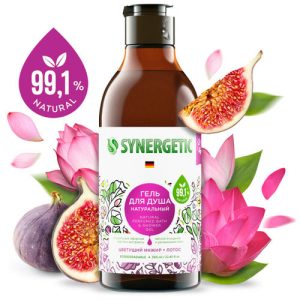 Биоразлагаемый натуральный гель для душа SYNERGETIC Цветущий инжир и лотос, 0,38л