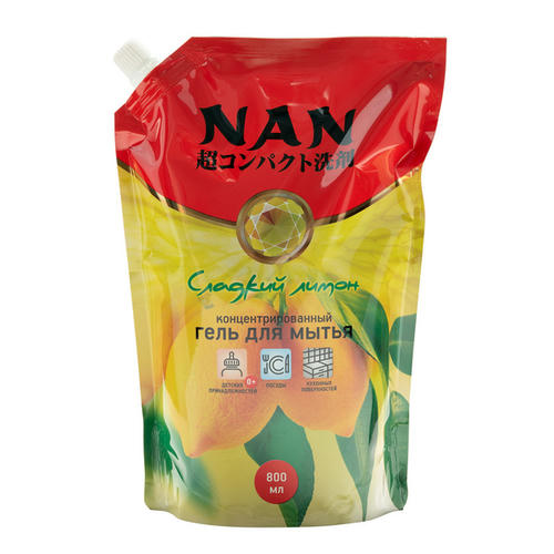 Средство NAN для мытья посуды сладкий лимон 800мл смен блок