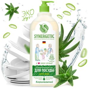 Средство для посуды, овощей и фруктов SYNERGETIC антибактериальное, с ароматом алоэ, 1л
