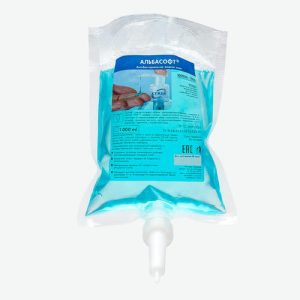 Расходники Кеман: Мыло жидкое АЛЬБАСОФТ 1000 мл с антибакт.эффектом в картридже бирюзовое