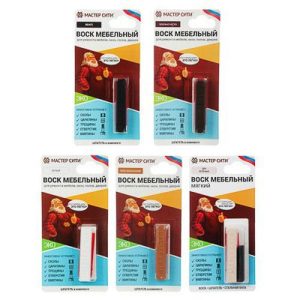 Воск мебельный мягкий, стальная вата/шпатель, 5 цветов
