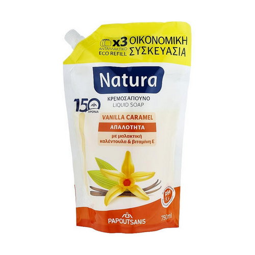 Жидкое крем-мыло с ванилью и карамелью, Papoutsanis Natura Vanilla-Caramel (Refill)