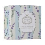 Мыло с оливковым маслом и экстрактом лаванды, полосатая коробочка с цветами, Essencias De Portugal Olive Oil Lavender Hand Soap