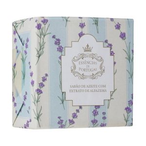 Мыло с оливковым маслом и экстрактом лаванды, полосатая коробочка с цветами, Essencias De Portugal Olive Oil Lavender Hand Soap