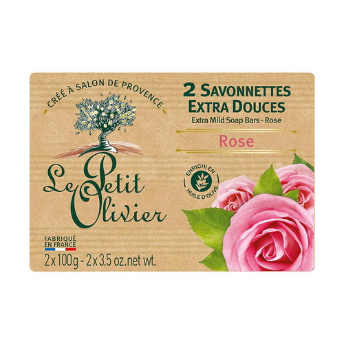 Мыло экстранежное, с экстрактом розы, Le Petit Olivier 2 extra mild soap bars-Rose