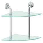 Угловая полка двухъярусная, ширина 30 см, матовое стекло, хром