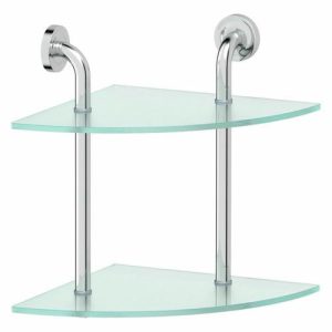 Угловая полка двухъярусная, ширина 30 см, матовое стекло, хром